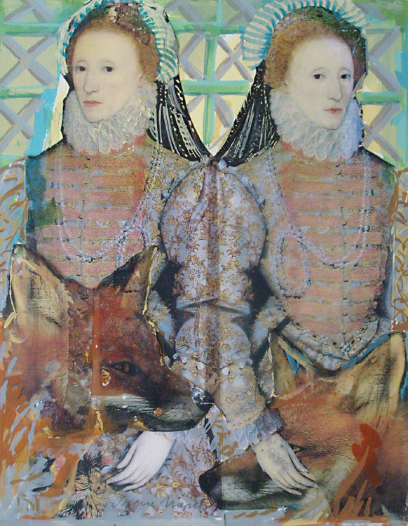 Queen & Royal Foxes II, 27 x 21 cm, mixed technique